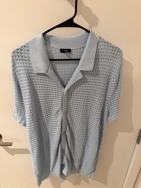 Express Pale Blue Crochet Button-Front Polo